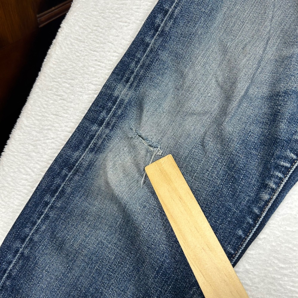 Uniqlo Slim Straight Jeans Selvedge Faded Denim Sz 31x32 Blue Stretch Distressed - Picture 5 of 12